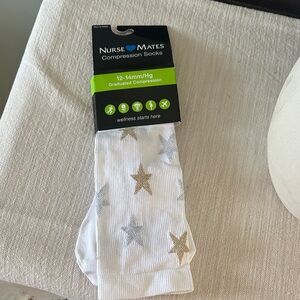 Nurse Mates White Compression Socks with Gold and Silver Stars